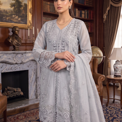 Pakistani Suit Is Perfect For Any Occasion Grey Heavy Chiffon With Elegant Coty With Full Of Embroidery Work