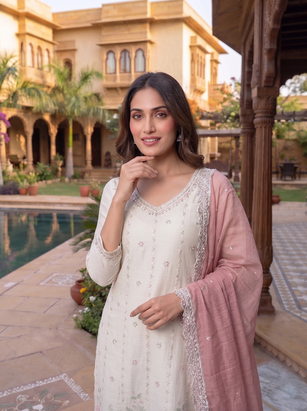 Latest Readymade Pink Heavy Crunchy Handwork Pakistani Suit In Plazo