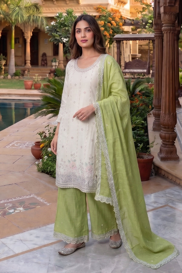 Latest Readymade Pista Heavy Crunchy Handwork Pakistani Suit In Plazo