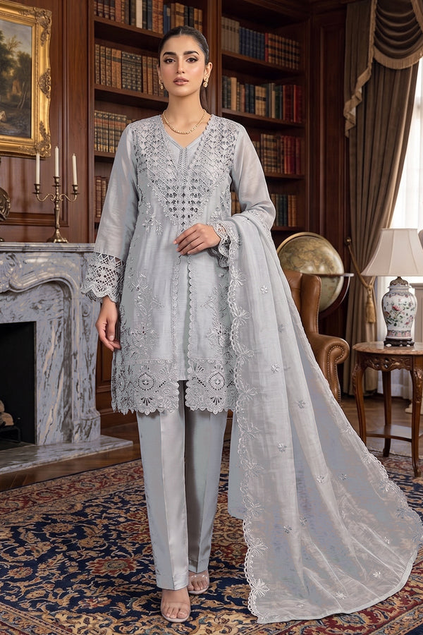 Pakistani Suit Is Perfect For Any Occasion Grey Heavy Chiffon With Elegant Coty With Full Of Embroidery Work