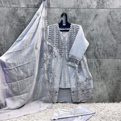 Pakistani Suit Is Perfect For Any Occasion Grey Heavy Chiffon With Elegant Coty With Full Of Embroidery Work