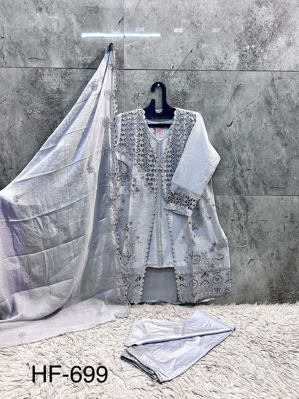 Pakistani Suit Is Perfect For Any Occasion Grey Heavy Chiffon With Elegant Coty With Full Of Embroidery Work