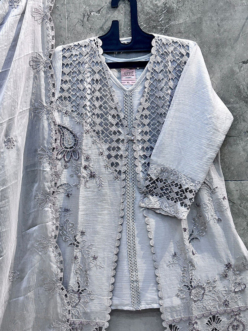 Pakistani Suit Is Perfect For Any Occasion Grey Heavy Chiffon With Elegant Coty With Full Of Embroidery Work