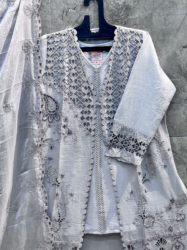 Pakistani Suit Is Perfect For Any Occasion Grey Heavy Chiffon With Elegant Coty With Full Of Embroidery Work