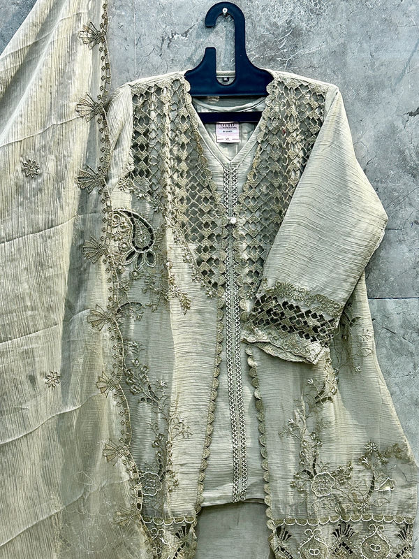 Pakistani Suit Is Perfect For Any Occasion Mehndi Heavy Chiffon With Elegant Coty With Full Of Embroidery Work