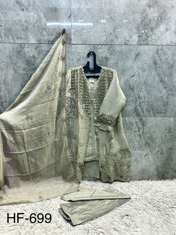 Pakistani Suit Is Perfect For Any Occasion Mehndi Heavy Chiffon With Elegant Coty With Full Of Embroidery Work