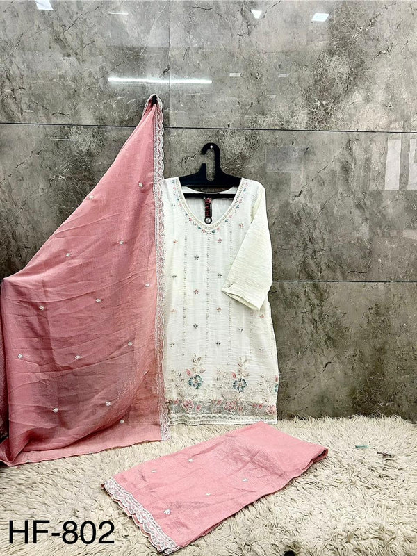 Latest Readymade Pink Heavy Crunchy Handwork Pakistani Suit In Plazo