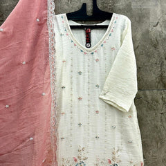 Latest Readymade Pink Heavy Crunchy Handwork Pakistani Suit In Plazo