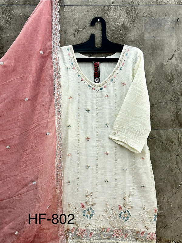 Latest Readymade Pink Heavy Crunchy Handwork Pakistani Suit In Plazo