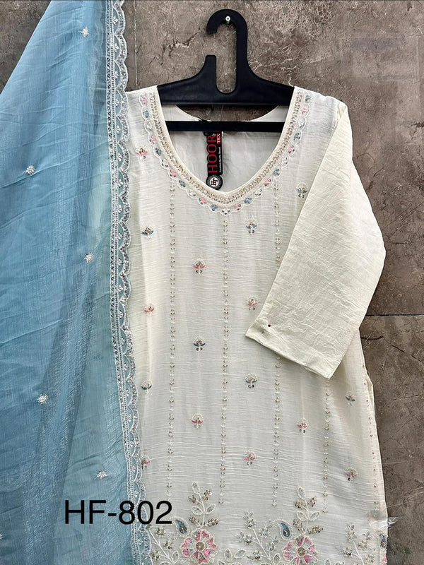 Latest Readymade Sky Blue Heavy Crunchy Handwork Pakistani Suit In Plazo