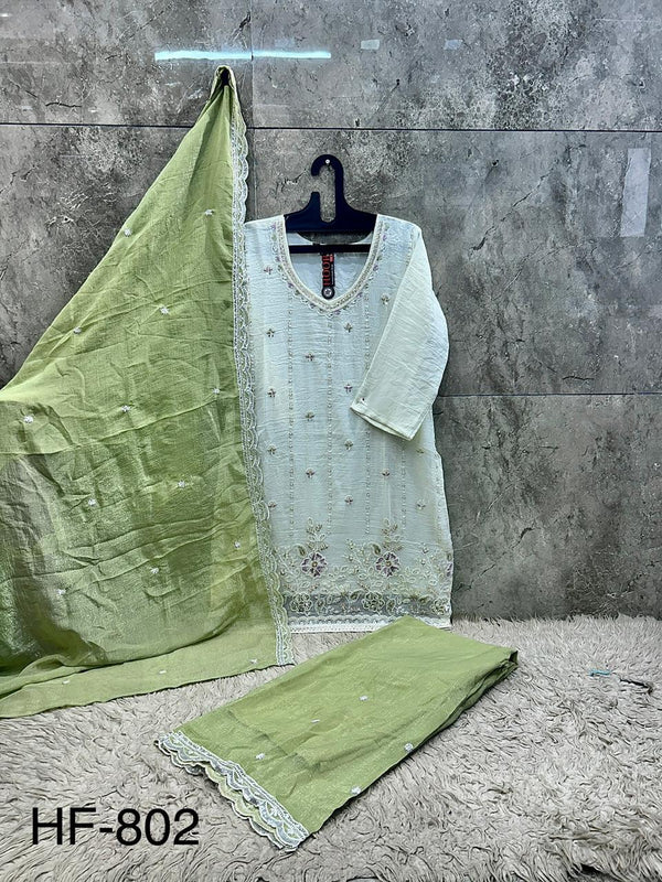 Latest Readymade Pista Heavy Crunchy Handwork Pakistani Suit In Plazo